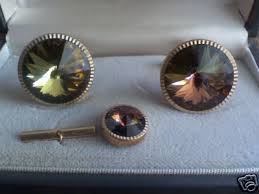 RARE cufflinks and tie pin onxy green brown