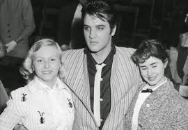 1956 candid Elvis white tie 2 young girls kinda rare shot2
